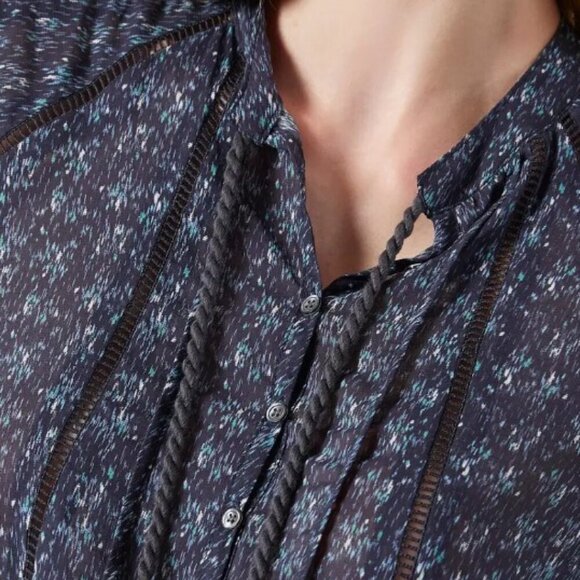 Joie Cotton Boho Blouse Womens Small Blue V-Neck Long Sleeve Dracha Top Summer - Picture 7 of 9